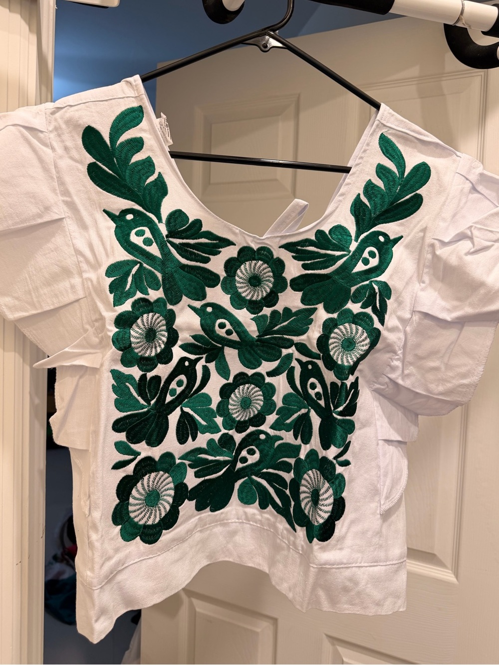 White Women’s Embroidered top with Green Floral
